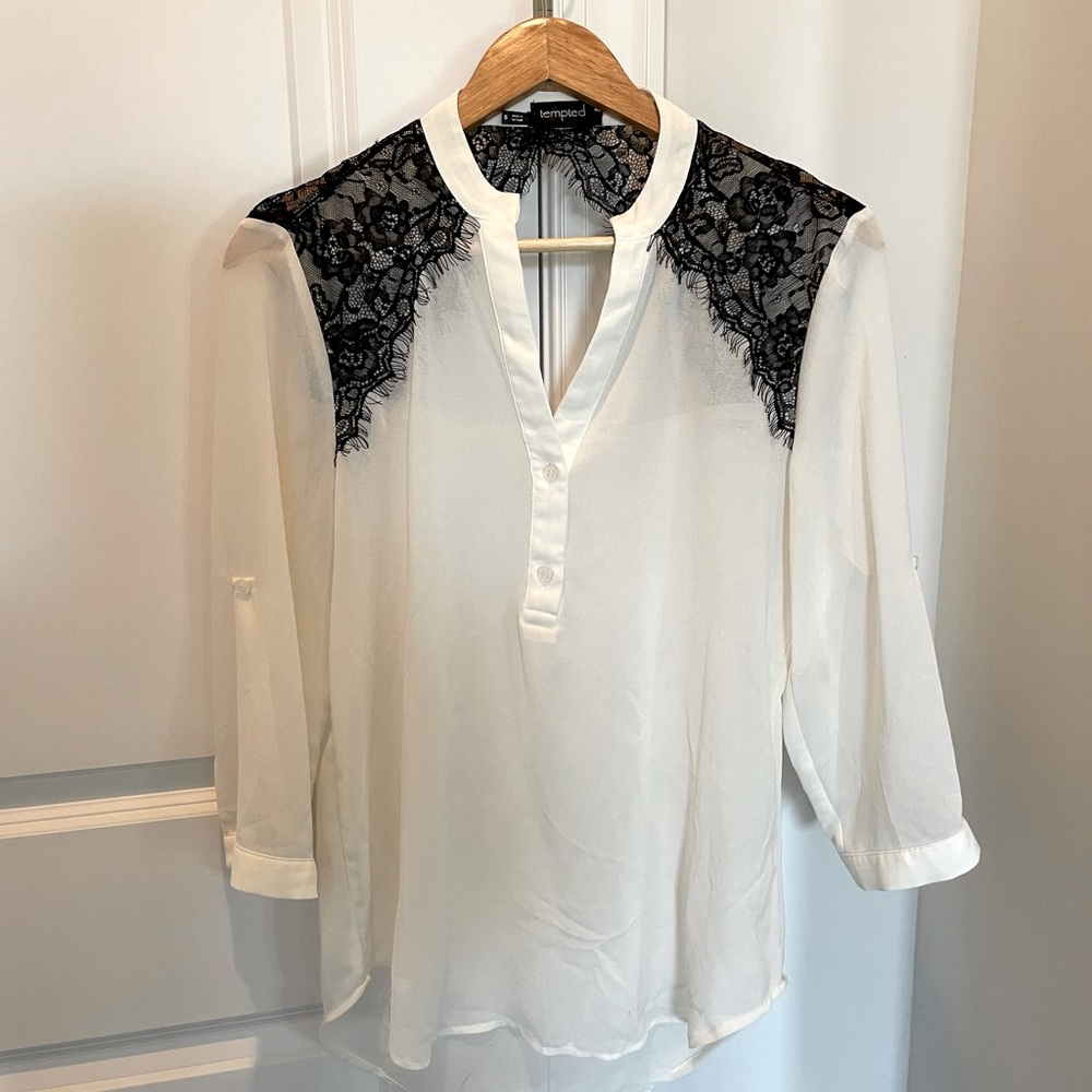White blouse with black lace detail